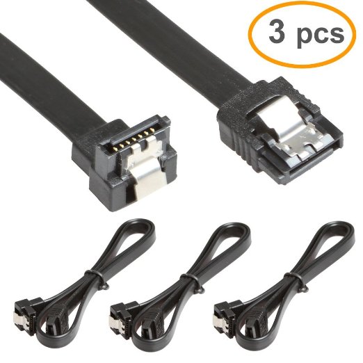 RELPER 3pcs SATA 3 Cable 6Gbps Straight to Right Angle with Locking Latch 18-Inch (black)