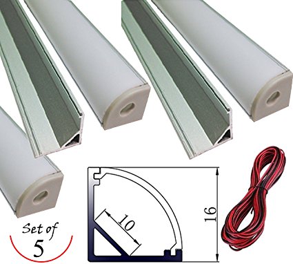 SleekLighting Extruded Aluminium V shape Channel (1m/3.3ft) - Pack of 5- Ultra Slim - Sturdy Profile - End Caps/ Mounting Clips - Including A 10M Long Wire!