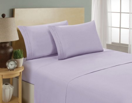 Luxurious Sheets Set 1800 3-Line Collection Brushed Microfiber Deep Pocket - High Quality Super Soft and Comfortable Hotel Collection Sheets by BelleroseTwinLilac