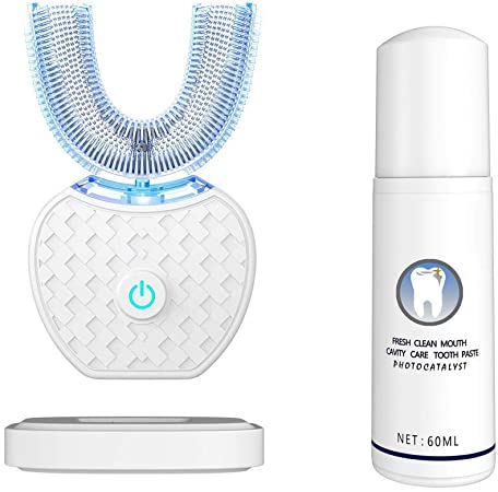 Ultrasonic Toothbrush,Ultrasonic Electric Toothbrush and Teeth whitening kit 30'' Automatic Timer, Wireless Charging Toothbrush Washable Travel Home Dual-use (White)