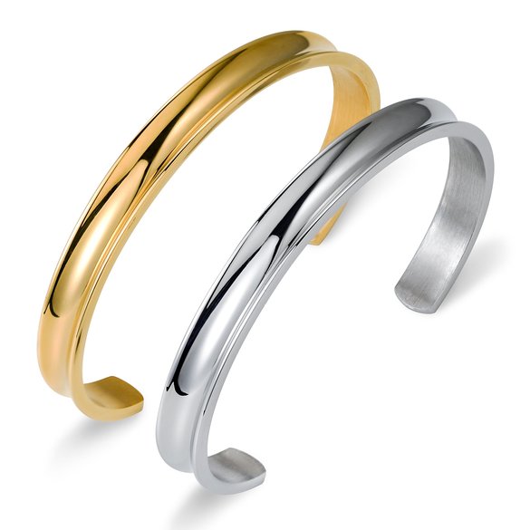 Besteel Jewelry Stainless Steel Cuff Bracelets for Women Band Elegant Indent 2 Pcs Set