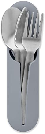 W&P Porter Stainless Steel Utensils with Silicone Carrying Case | Slate | Spoon, Fork & Knife for Meals on the Go  | Portable and Compact Set