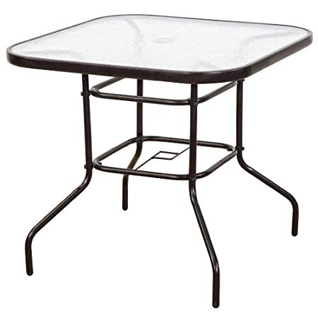 FurniTure Outdoor Patio Table Patio Tempered Glass Table 32" Patio Dining Tables with Umbrella Hole Perfect Garden Deck Lawn Square Table, Dark Chocolate