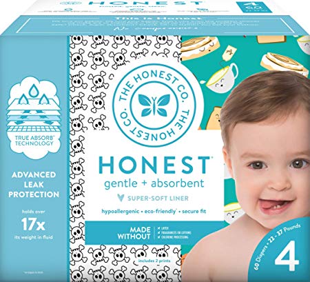 The Honest Company Club Box Diapers with TrueAbsorb Technology, Skulls & Breakfast, Size 4, 60 Count