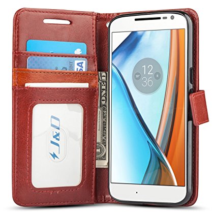 Moto G4 / G4 Plus Case, J&D [Wallet Stand] [Slim Fit] Heavy Duty Protective Shock Resistant Wallet Case for Motorola Moto G4, Moto G4 Plus [NOT COMPATIBLE WITH MOTO G4 PLAY] - Brown