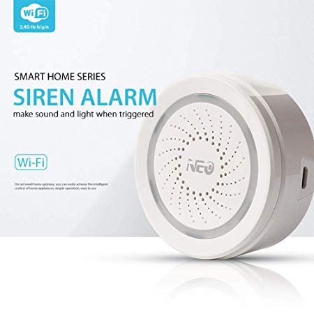 Lesgos WiFi USB Siren Alarm, Wireless Siren Alarm Sensor Smart 120dB Siren Alarm and Chime, White with Strobe Light, Remote App Controlled, Compatible with Alexa and Google Home, No Hub Required