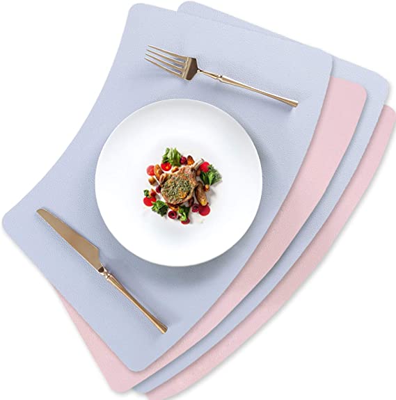 4pc Silicone Placemats for Kitchen Dining Table-Waterproof Heat Resistant Non-Slip Flexible Easy to Clean Fan Shape Table Mats Set (Pink×2, Gray×2)