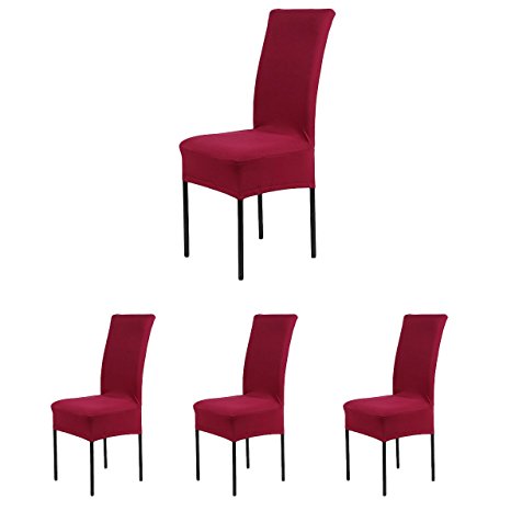 4 x Removable Short Stretch Spandex Dining Chair Slipcovers Protector, Super Fit Banquet Chair Seat Cover for Hotel and Wedding Ceremony, Washable (WineRed)