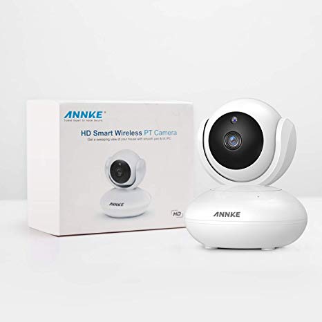 ANNKE 1080P Home Security Camera, Smart Wireless WiFi Pan/Tilt IP Camera with Night Vision, App Alarm Push, Two-Way Audio, Supports 64 GB TF Card, Cloud Storage, Works with Alexa Echo Show (White)