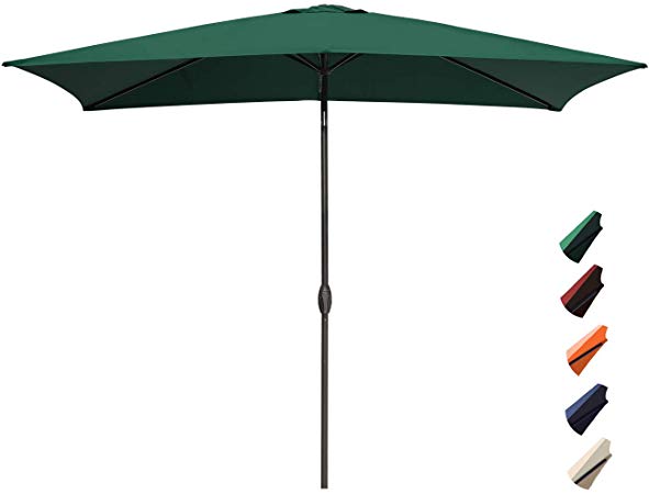 RUBEDER Rectangular Patio Umbrella - 6.6 by 10 Ft Outdoor Market Table Umbrellas with Push Button Tilt and Crank Lift,6 Sturdy Square Ribs (6.6 by 10 Ft, Dark Green)
