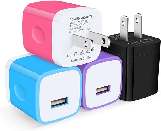 Charger Block, FiveBox 4Pack 1Port 5W 1Amp USB Wall Charger Box USB Plug Power Adapter Cube Charging Brick Base Compatible iPhone 14 13 12 11 Mini Pro Max SE X XR XS 6 7 8 Plus, Samsung, Android, LG