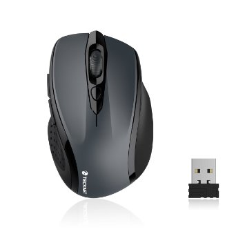 TeckNet Pro M003 Wireless Mouse 24G Nano Receiver 6 Buttons18 Month Battery Life2000 DPI 3 Adjustment Levels-Grey