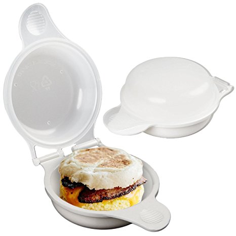 2 Microwavable Breakfast Sandwich Maker Egg Muffin Pan Kitchen Mess-Free Cooker