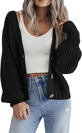 Zeagoo Women's 2024 Fall Chunky Knit Cardigans Open Front Long Sleeve V Neck Button Loose Cardigan Sweaters