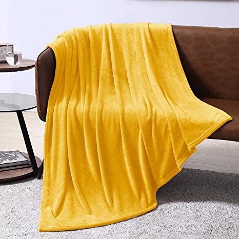 EXQ Home Fleece Blanket Yellow Throw Blanket for Couch or Bed - Super Soft Microfiber Fuzzy Flannel Blanket for Adults or Pet (Lightweight,Non Shedding)