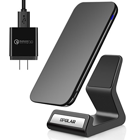 OPOLAR Qi-Certified Fast Wireless Charger Stand and Pad (2 in 1), 10W for Samsung and 7.5W for iPhone and Other Qi-enabled Devices, 3 Coils, Zero Heat Buildup, with QC3.0 Adapter