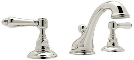 Rohl A1408LMPN-2 C-Spout Widespread Bathroom Sink Faucet with Metal Lever Handles, Polished Nickel