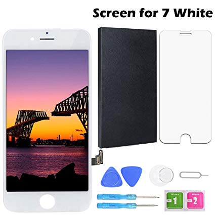 Screen Replacement for iPhone 7 White 4.7 Inch LCD Display Touch Screen Digitizer Replacement with Repair Kit and Screen Protector(7-White)