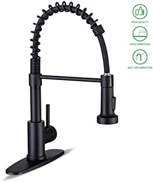 Kitchen Faucet, Kitchen Faucets With Pull Down Sprayer WEWE Sus304 Stainless Steel Matte Black Industrial Single Handle One Hole Or 3 Hole Faucet For Farmhouse Camper Laundry Utility Rv Wet Bar Sinks