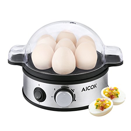 Aicok Egg Boiler, Multi-functional Electric Egg Cooker, Stainless Steel Egg Steamer  with 7 Egg Capacity and Timer