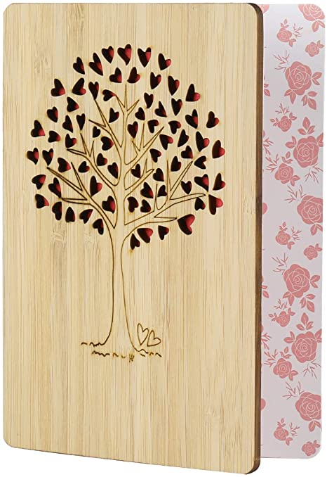 EKKONG Greeting Cards, Bamboo Premium Handmade Greeting Cards for Weddings, Anniversary, Birthdays, Valentine's Day Card, Mother's Day and Most Occasions (Hearts Tree)