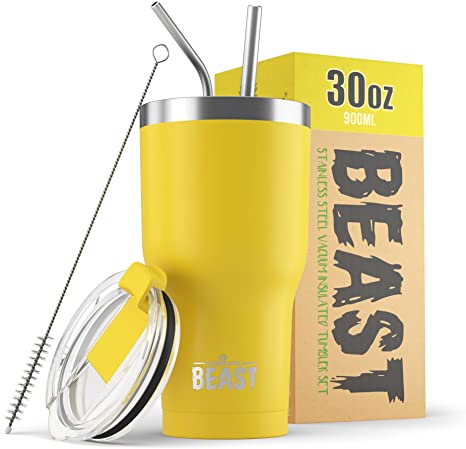 Beast 30 oz Tumbler Stainless Steel Vacuum Insulated Coffee Ice Cup Double Wall Travel Flask (Lemon)