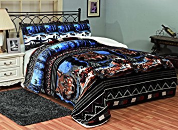 Fancy Collection 3 Pc Queen/king Size Blanket Sumptuously Soft Plush Wolf Indian with Sherpa Winter Blankets Bedspread Super Soft New