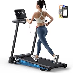 MERACH Foldable Treadmill with Incline 6％, 2 in 1 Treadmill for Home with Max 7.5MPH 40dB, Incline Treadmill Walking Pad with 265Lbs Capacity, Handle bar, Heart Rate Monitoring, APP, LED Display