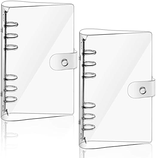 2 Pieces Transparent Soft PVC 6-Ring Binder Cover Snap Button Closure Loose Leaf Folder Notebook Round Ring Clear Binder Cover Protector Snap, Paper Not Included (A6 Size)