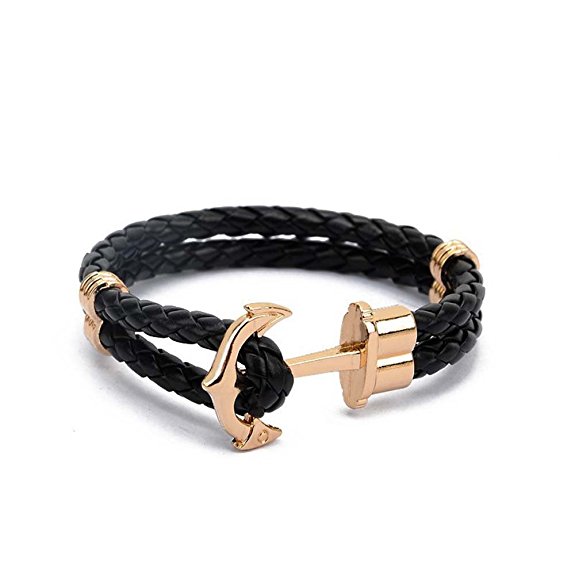 Men's Womens Alloy Nautical Anchor Multi-Strands Braided Wrap Cuff Bracelet