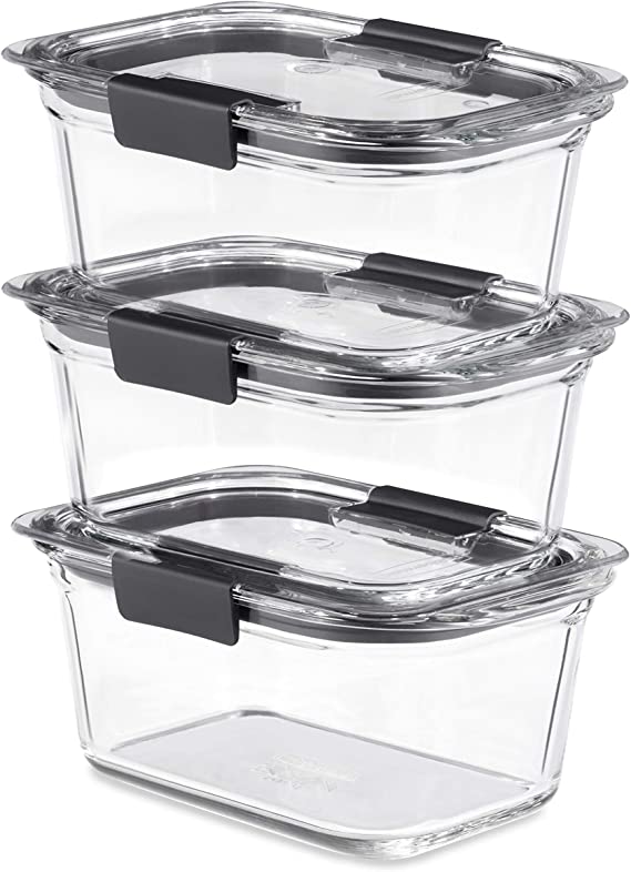 Rubbermaid Brilliance Glass Storage 4.7-Cup Food Containers with Lids, Clear (Pack of 3)