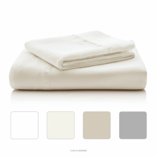 LINENSPA 800 Thread Count Cotton Blend Wrinkle Resistant Sheet Set - Ivory - Queen Size