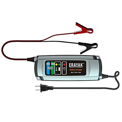 ERAYAK 6V/12V 1A Automatic Car Battery Charger Maintainer for 40Ah Lead-acid Battery,All types of ATVs,lawn mower,motorcycle,automotive,marine,RV,power sport,lawn&garden,AGM,gel cell batteries-C9301