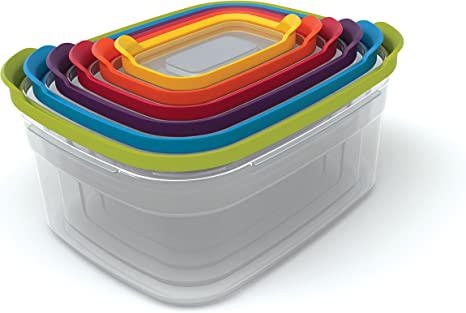 Joseph Joseph MAIN-20786 81009 Nest Plastic Food Storage Containers Set with Lids Airtight Microwave Safe, 12-Piece, 18/8 Stainless Steel, Multicolor