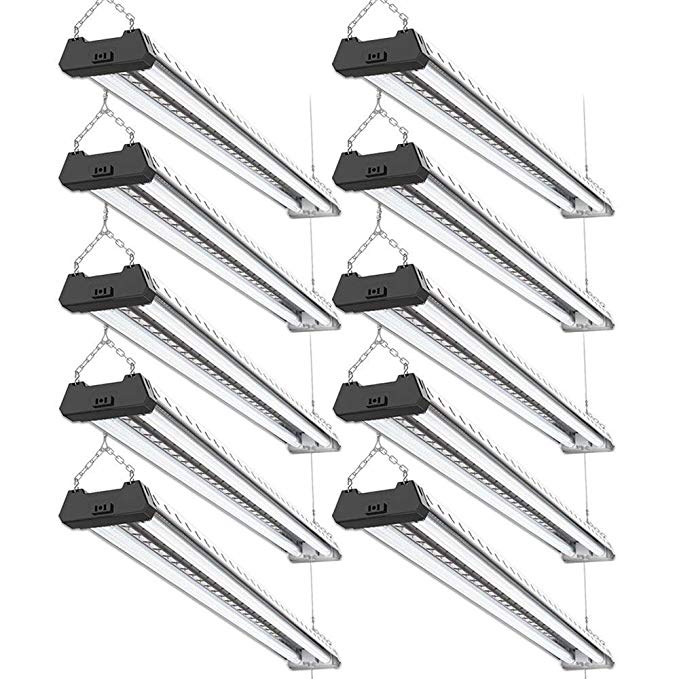 Sunco Lighting 10 Pack LED Industrial Utility Shop Light, 4 FT, 40W=230W, 5000K Daylight, 4000 LM, Linkable Integrated T8 LED Pendant Fixture, Mounting Equipment Included - Energy Star