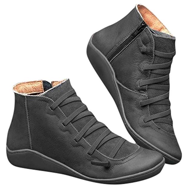 2019 New Arch Support Boots- Women's Leather Comfortable Damping Shoes Fashion Side Zipper Platform Wedge Booties Casual Shoes Women's Boots