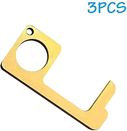 Hygiene Hand Brass Clean Key, No-Touch Door Opener & Closer Stylus Keep Hands Clean, Portable Stick for Push The Elevator Button, Shape of Key - Easy to Carry and Use (Golden3 3pcs)