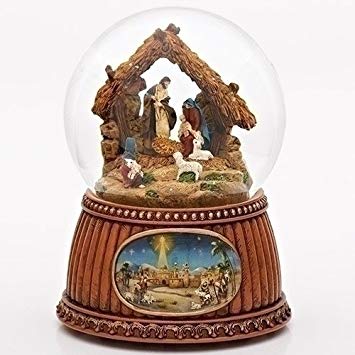 Christmas Nativity 100MM Musical Snow Globe Glitterdome - Plays Tune O'Holy Night by Roman