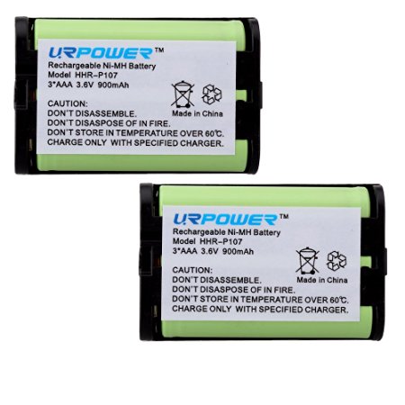 URPOWER® Pack of 2 - 900mAh 3.6V Ni-Mh Cordless Phone Battery for Panasonic HHR-P107 HHR-P107A HHR-P107A/1B (Green, Lifetime Warranty, Bulk Packaging)