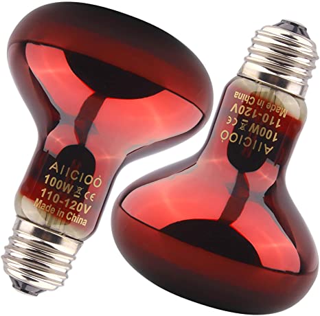 Infrared Basking Spot Lamp - Red Glass Reptile Heat Light Bulb for Typical Reptile & Terrarium 2 Pack 100 Watt