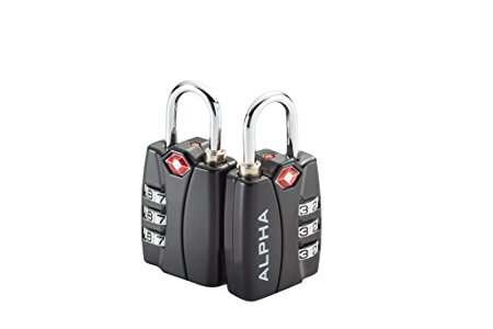 Combination Luggage Lock Set with Open Alert Indicator | TSA Approved | Includes 2 Aluminum Identification Tags for Suitcases, Gym Bags, Laptops & More | Black, Set Of 2 from Alpha