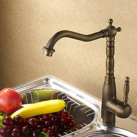 Hiendure Classic Antique Brass Finish Kitchen Faucet Centerset Sink Tap Copper