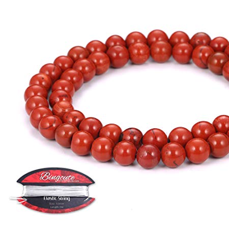 Natural Red Jasper Stone Beads Gemstone Loose Beads for Jewelry Making Supplies 6mm Approxi 15.5 inch 60pcs with Free 2M Elastic Stretch Bead Cord for Jewelry Making and Bracelet Making