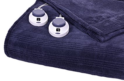 Serta Luxurious Low-Voltage Electric Heated Micro-Plush Triple-Rib King Blanket, Midnight Blue