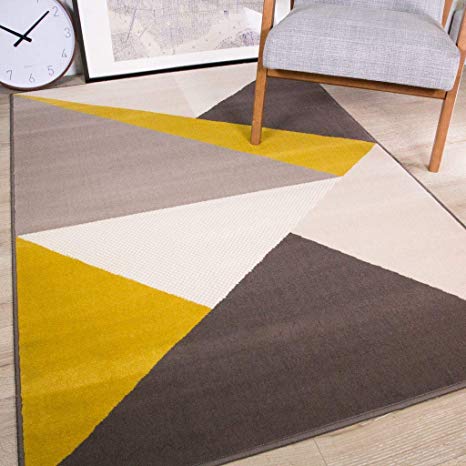 Milan Modern Rich Striking Abstract Design Ochre Yellow Mustard Gold Graphite Grey Rug