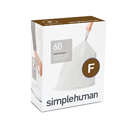 simplehuman Code F Custom Fit Liners, Drawstring Trash Bags, 25 Liter / 6.5 Gallon, 3 Refill Packs (60 Count)