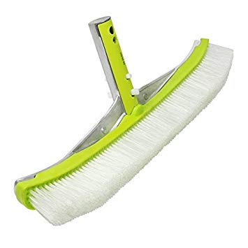 POOLWHALE 18" Wall Brush Deluxe,aluminum back Curved, for Cleaning Walls, Tiles, Floors, Remove Algae(Plastic Brush)