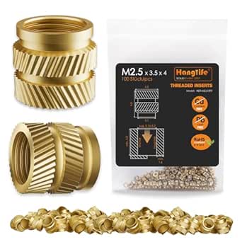 HANGLIFE Heat-Set Threaded Inserts, M2.5 Heat Set Insert for 3D Printing Components and Plastic Parts - Brass Metric Knurled Nuts (100 Pieces)