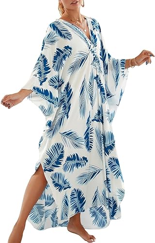 Bsubseach Kaftan Dresses Cover Up for Swimwear Women Plus Size Animal Print Caftan Resort Dress