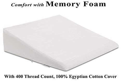 InteVision Foam Bed Wedge Pillow (28" x 25" x 7") - 2" Memory Foam Top Layer with Firm Base Foam and a 100% Egyptian Cotton Removable Cover - Helps Relief from Acid Reflux, Post Surgery, Snoring